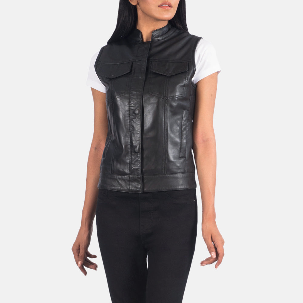 Rayne Moto Leather Vest For Womens