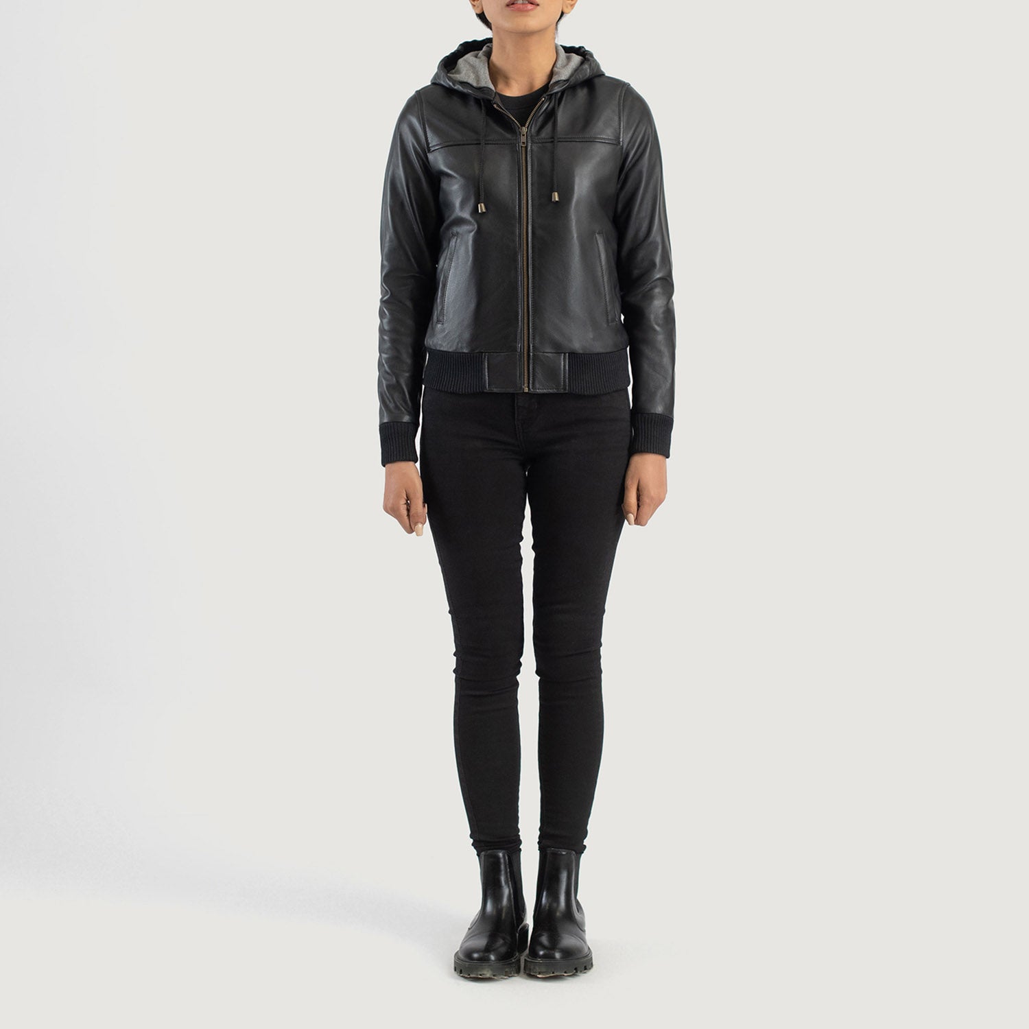 Rebella Hooded Bomber Leather Jacket