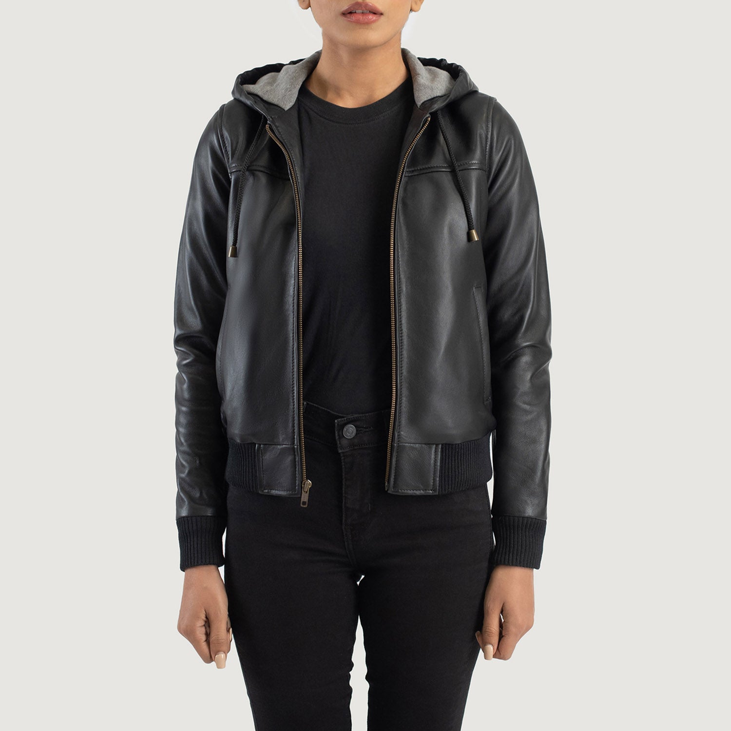 Rebella Hooded Bomber Leather Jacket