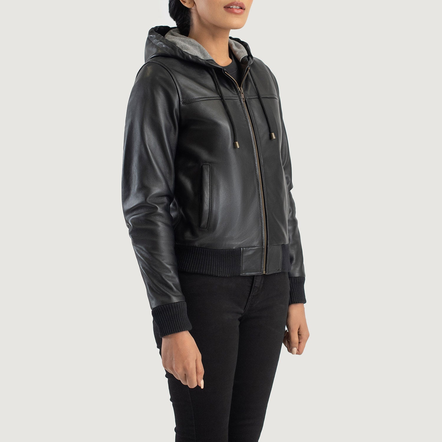 Rebella Hooded Bomber Leather Jacket
