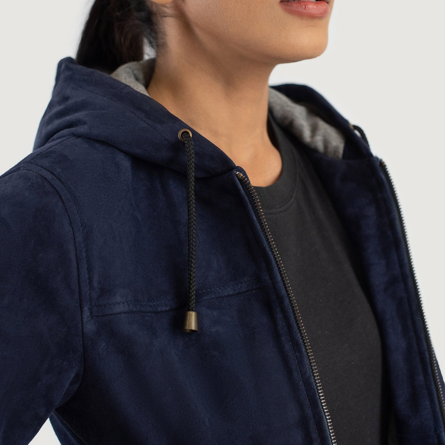 Rebella Hooded Suede Bomber Leather Jacket