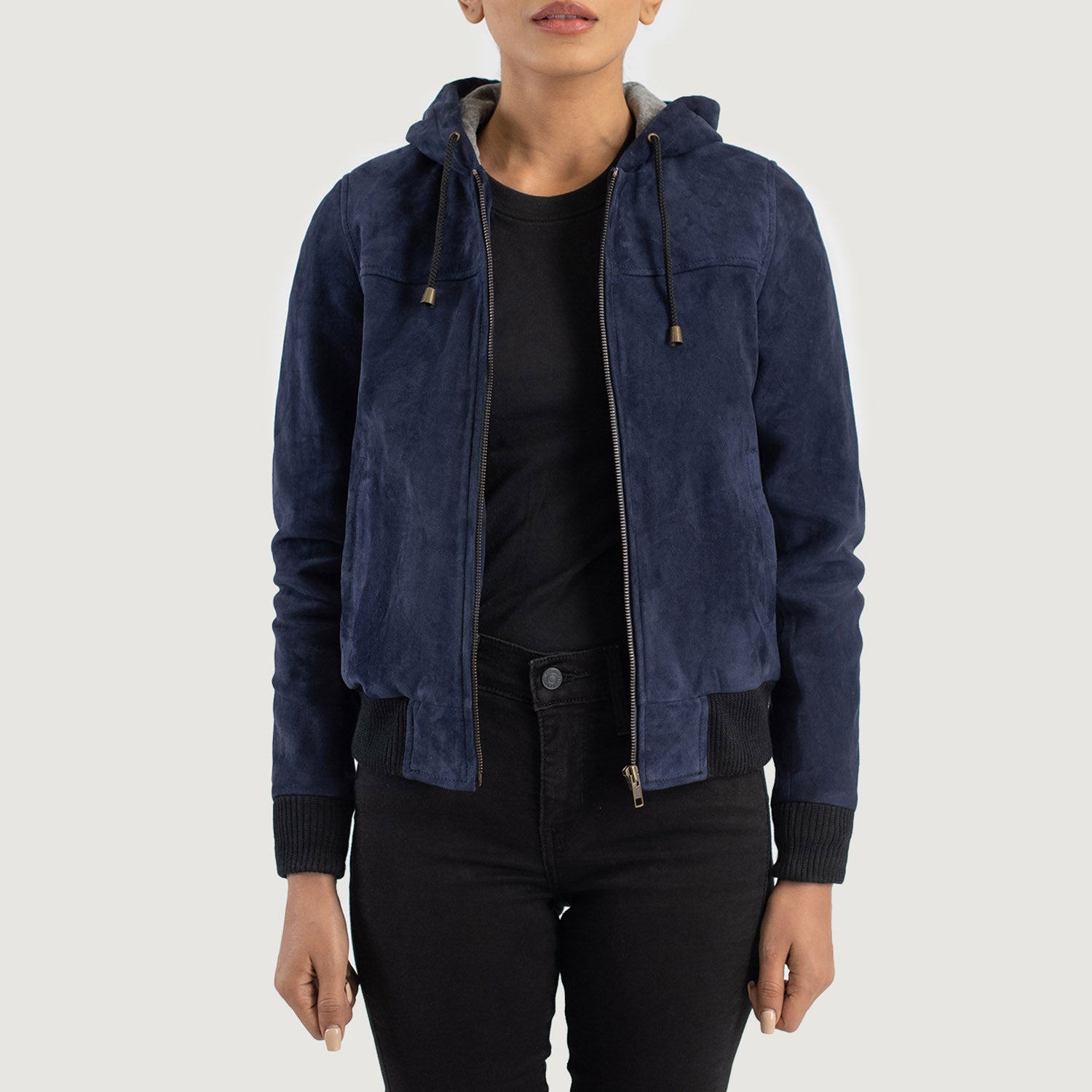 Rebella Hooded Suede Bomber Leather Jacket
