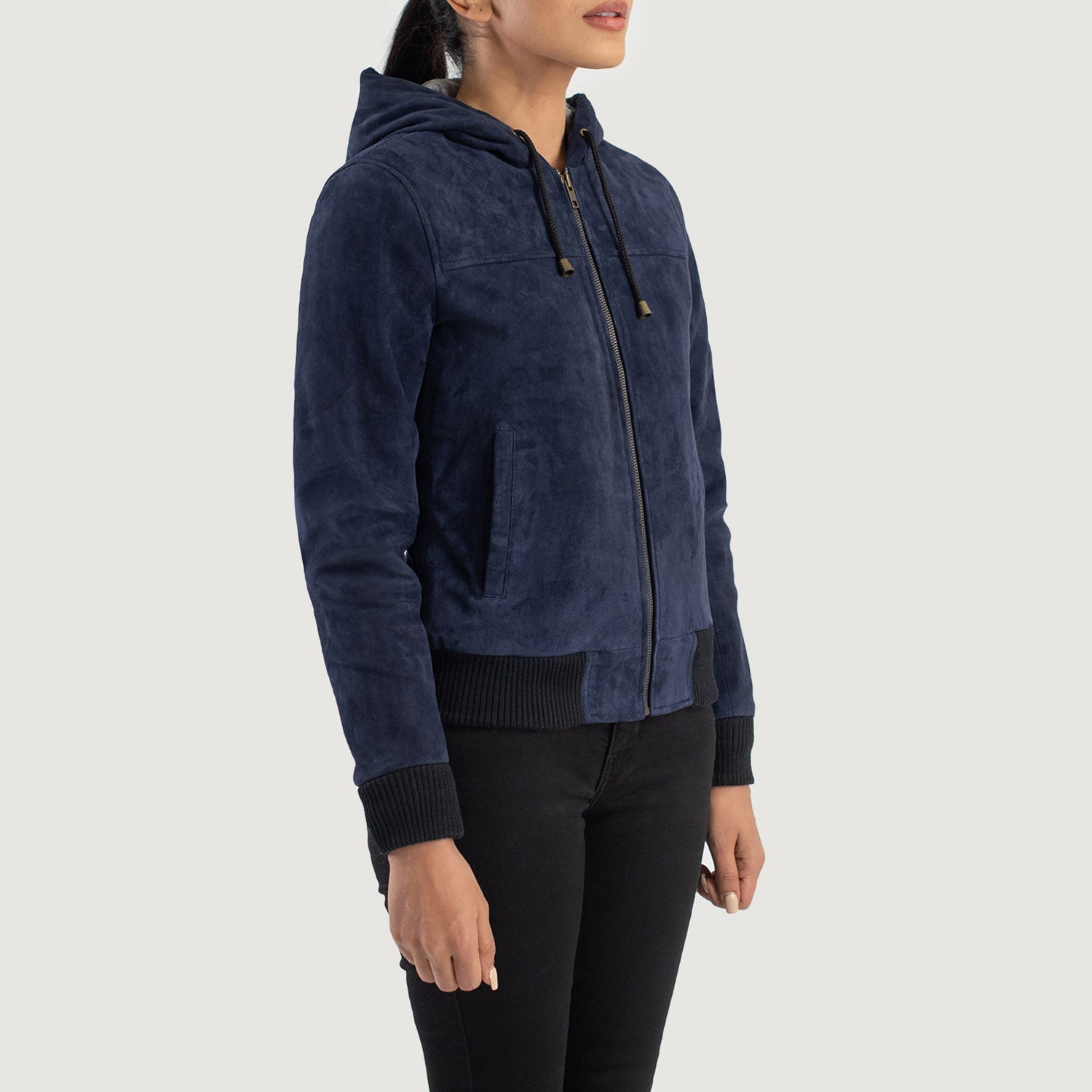 Rebella Hooded Suede Bomber Leather Jacket