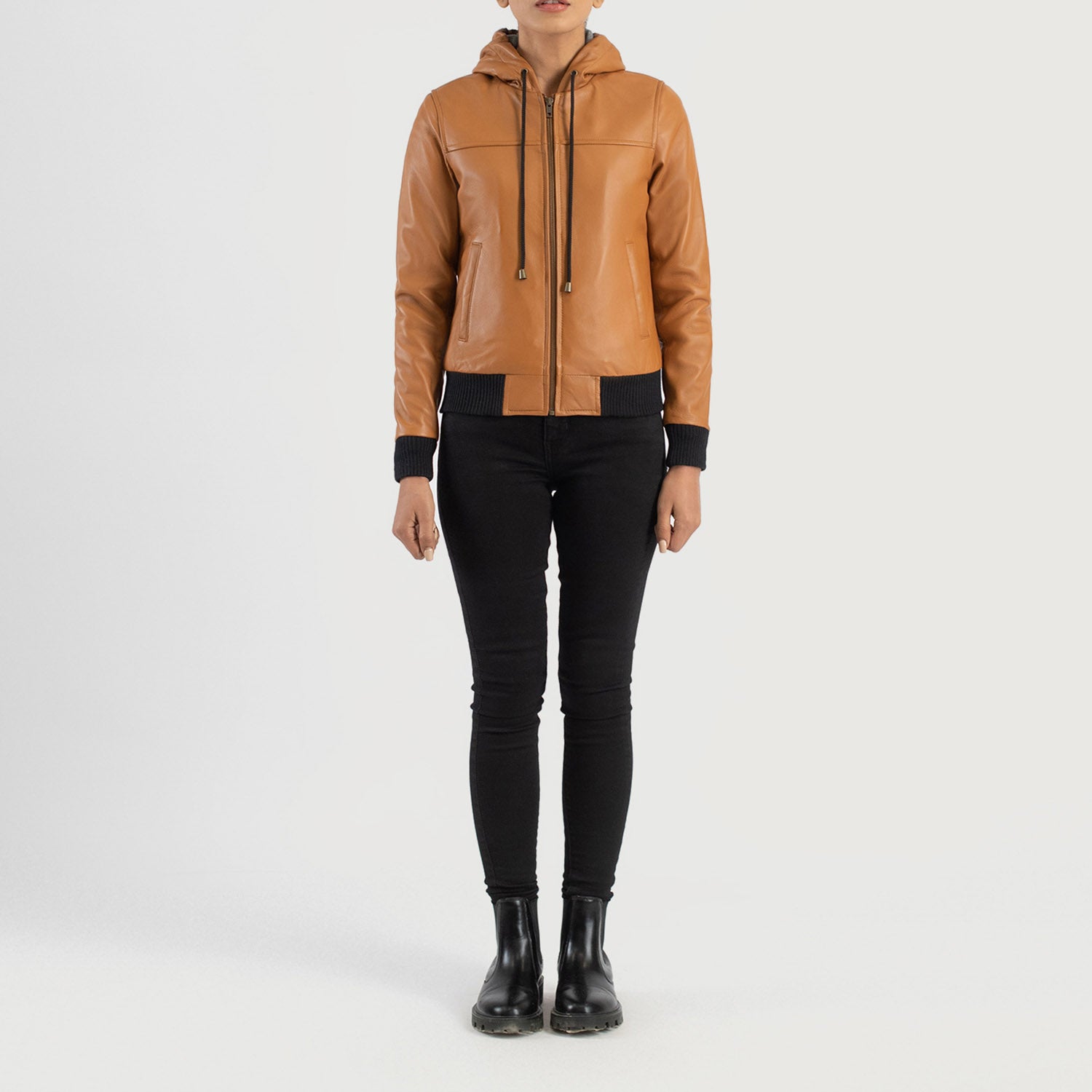 Rebella Hooded Bomber Leather Jacket