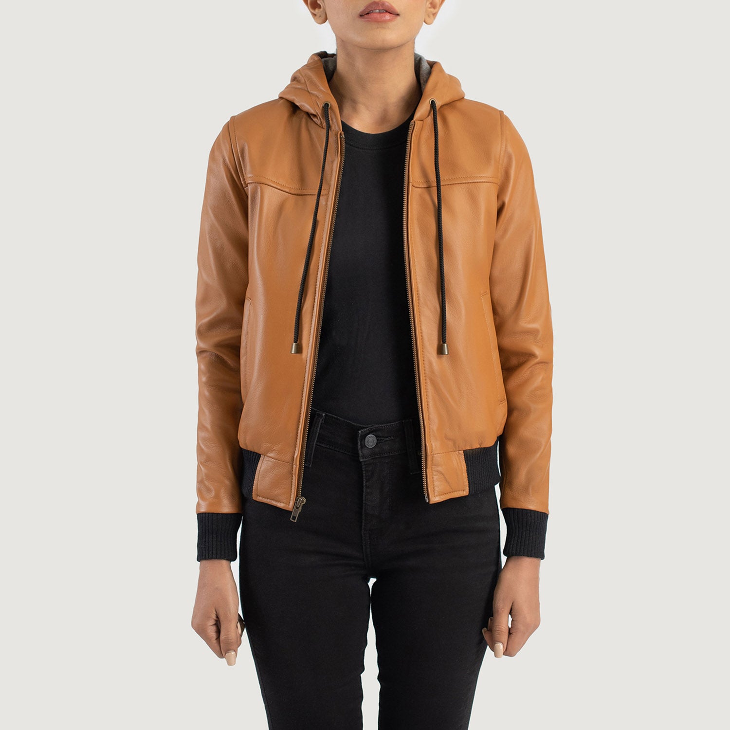 Rebella Hooded Bomber Leather Jacket