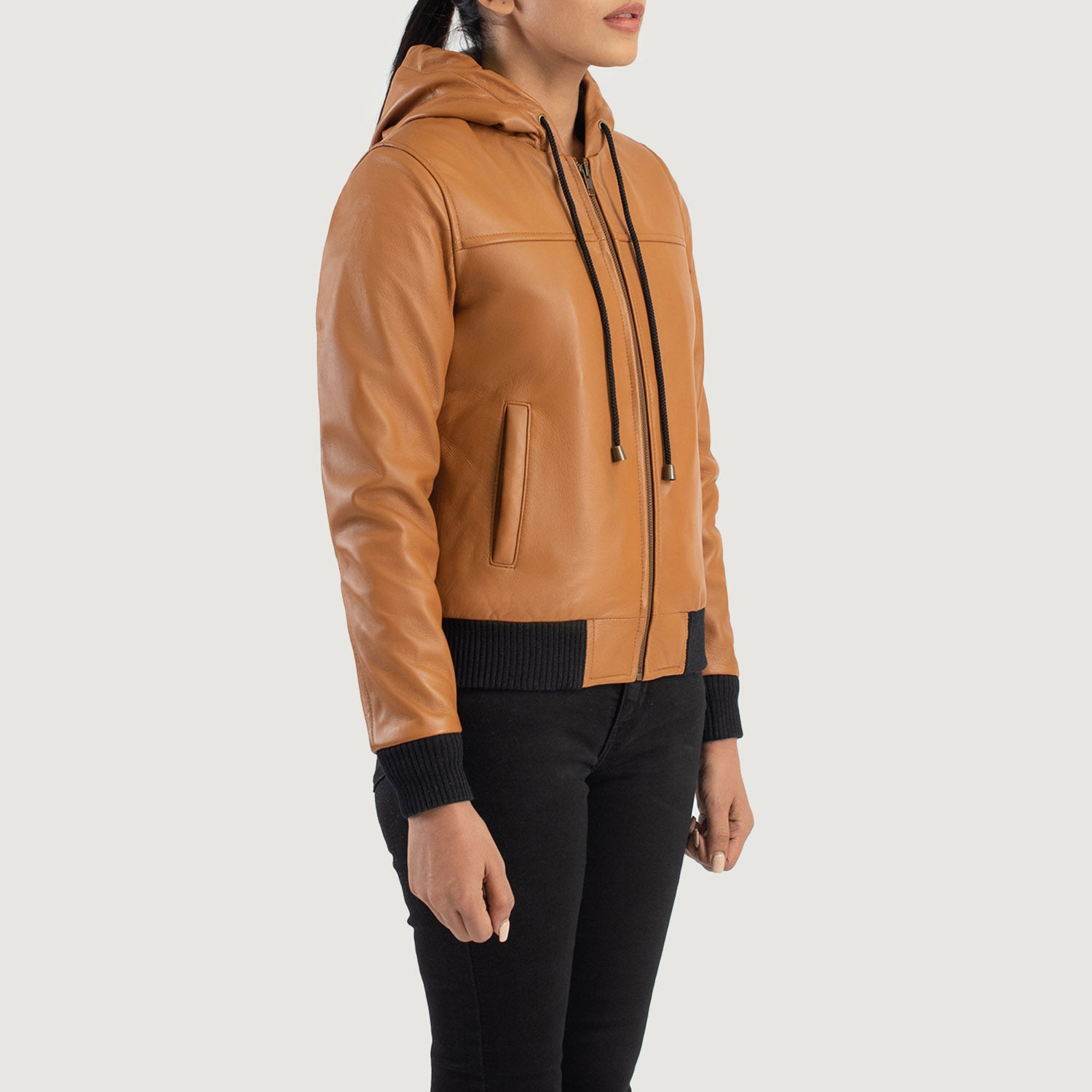 Rebella Hooded Bomber Leather Jacket