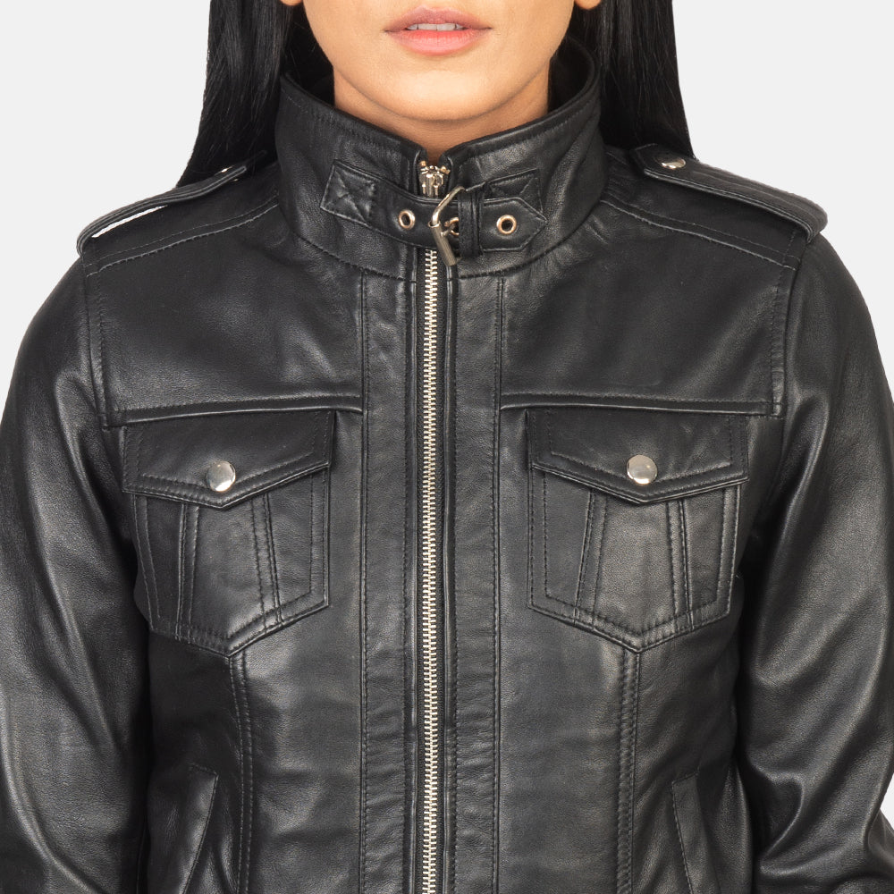 Roslyn Hooded Bomber Leather Jacket