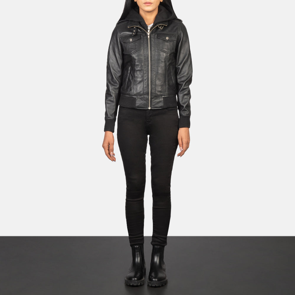 Roslyn Hooded Bomber Leather Jacket