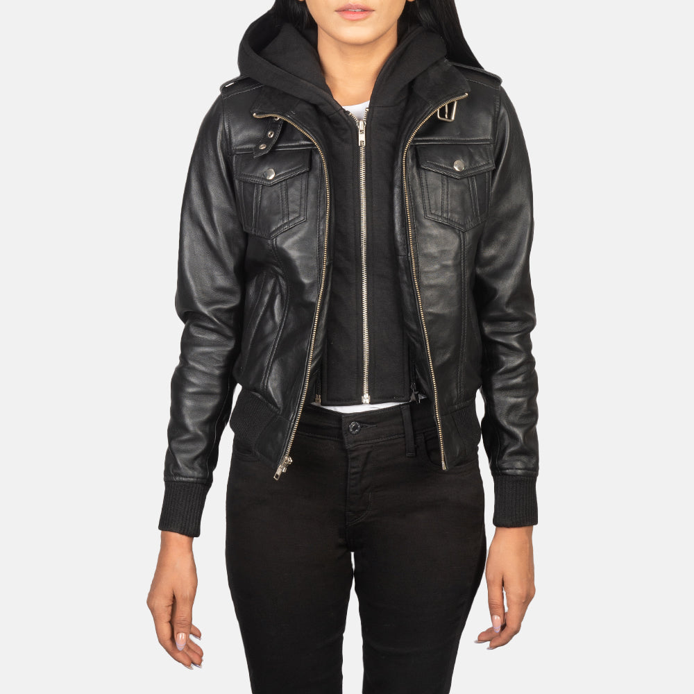 Roslyn Hooded Bomber Leather Jacket
