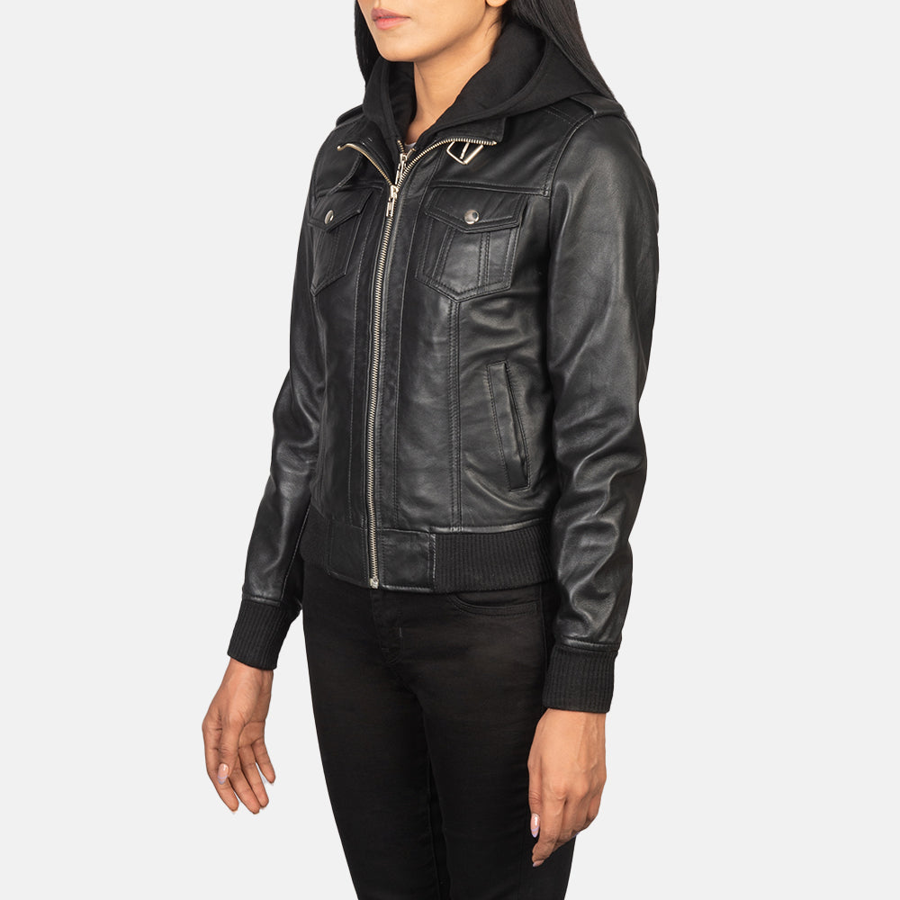 Roslyn Hooded Bomber Leather Jacket