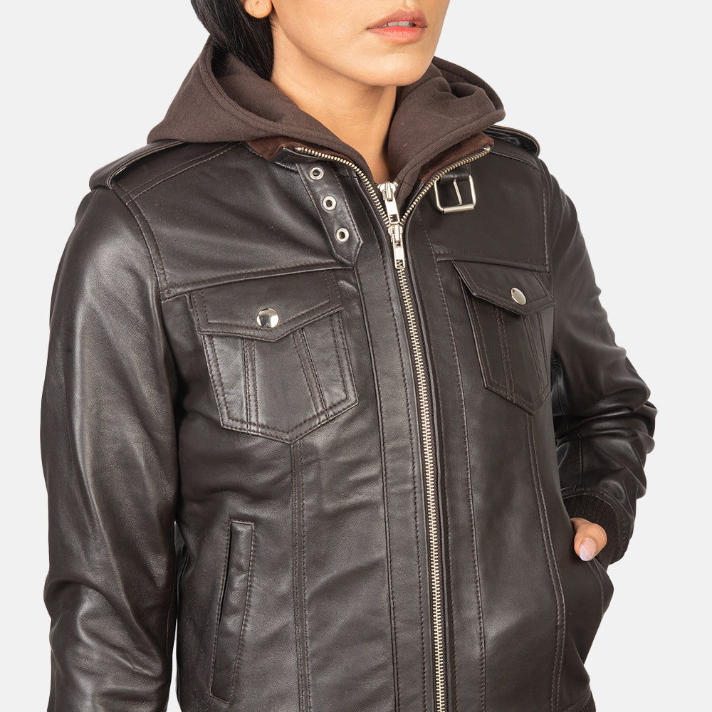 Roslyn Hooded Bomber Leather Jacket