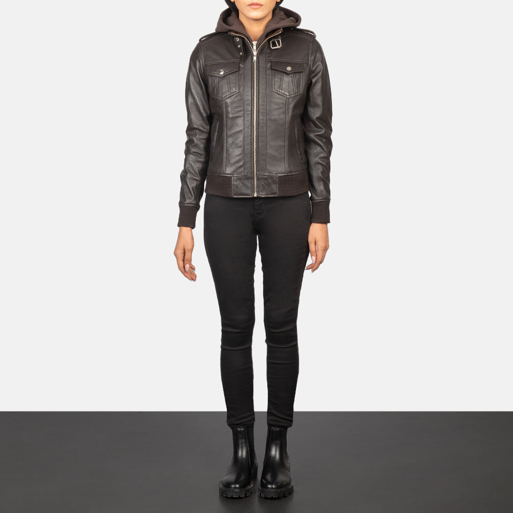 Roslyn Hooded Bomber Leather Jacket