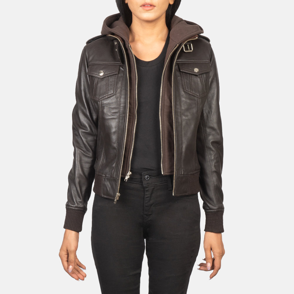 Roslyn Hooded Bomber Leather Jacket