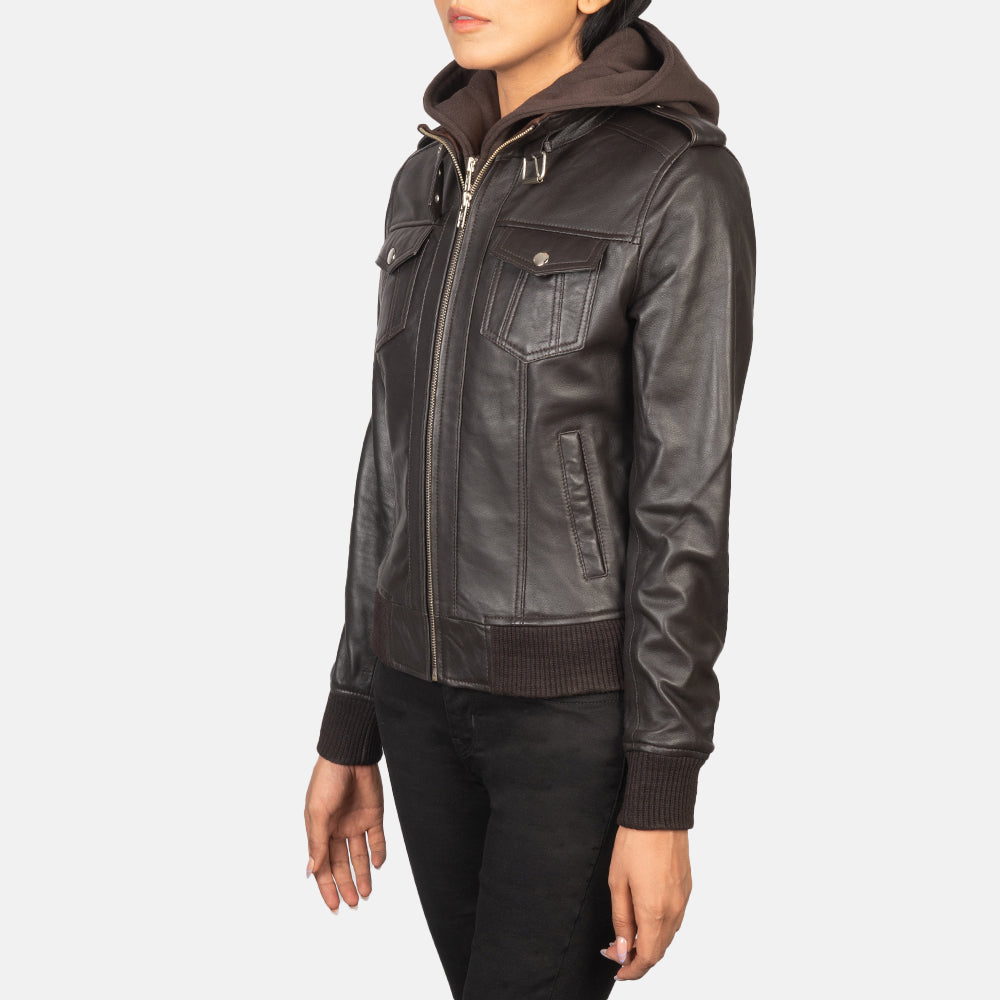 Roslyn Hooded Bomber Leather Jacket
