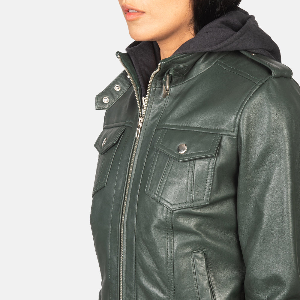 Roslyn Hooded Bomber Leather Jacket