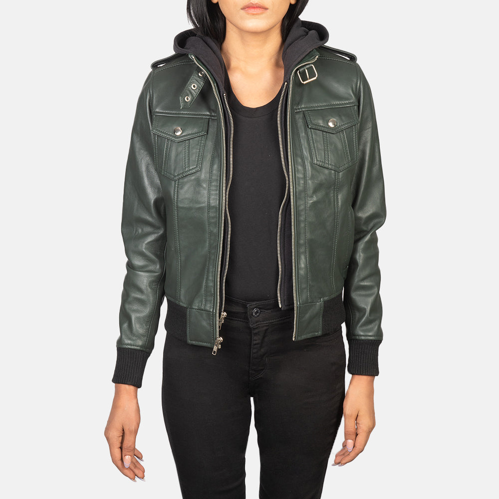 Roslyn Hooded Bomber Leather Jacket