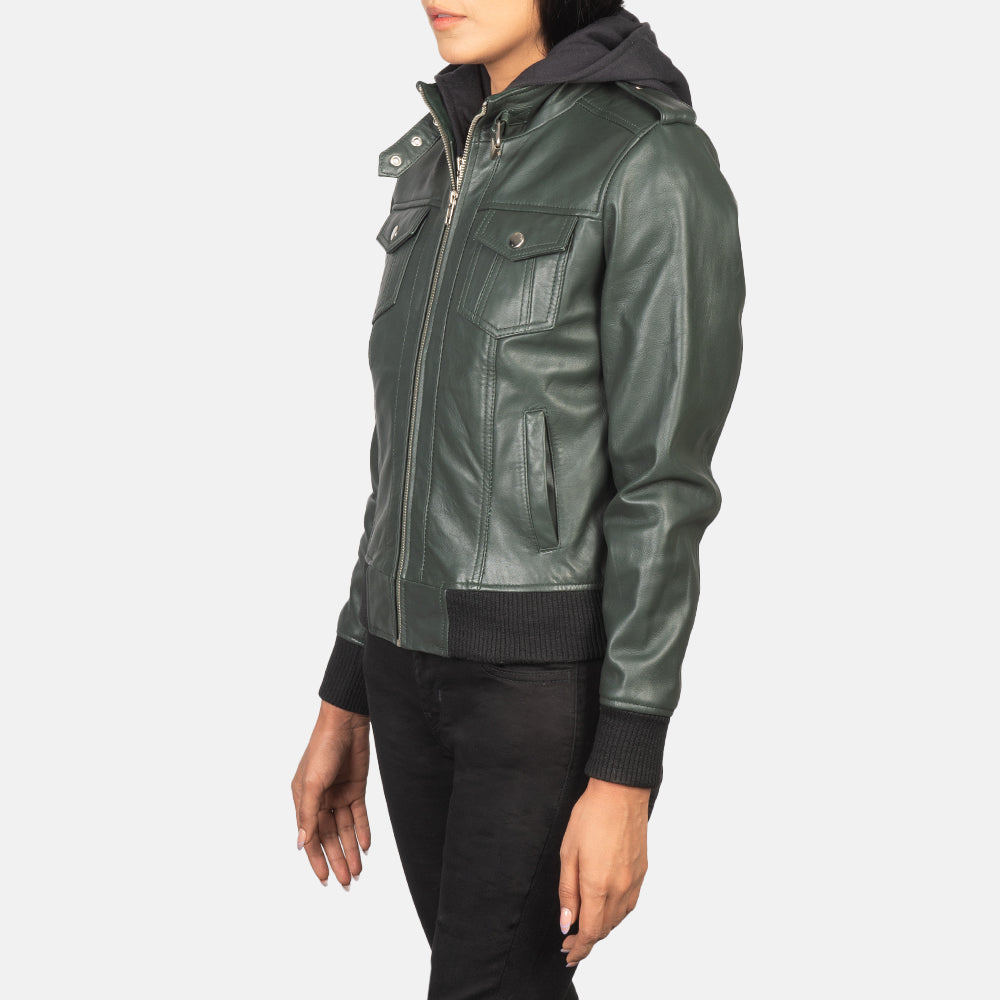 Roslyn Hooded Bomber Leather Jacket