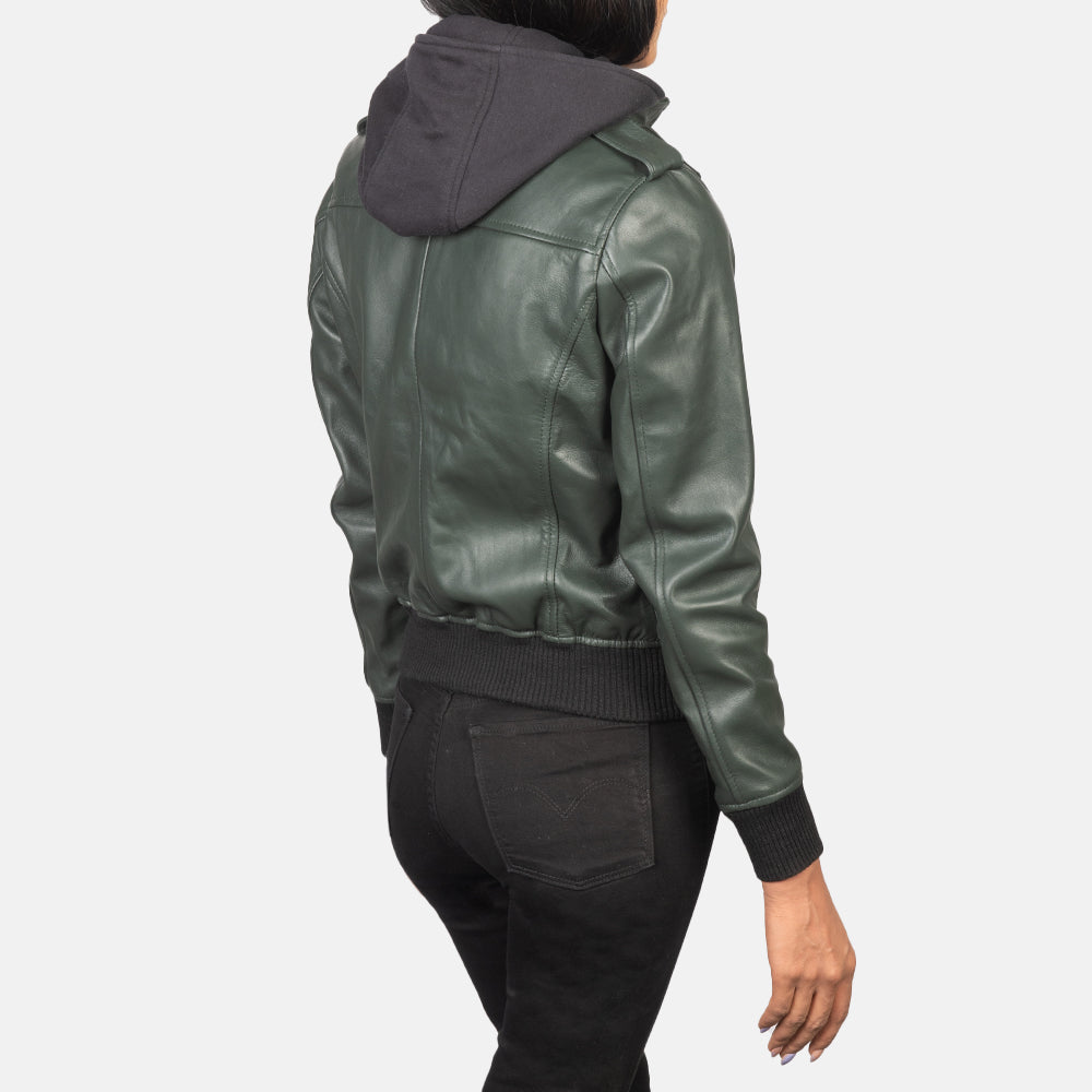 Roslyn Hooded Bomber Leather Jacket