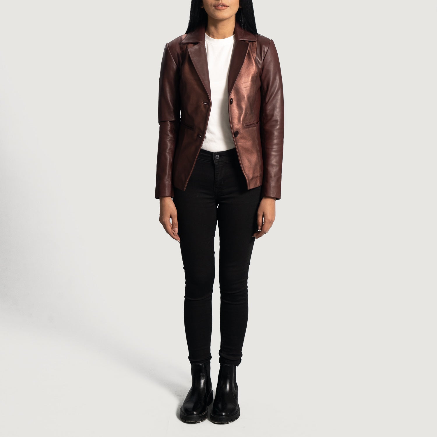 Ruby Metallic Leather Blazer