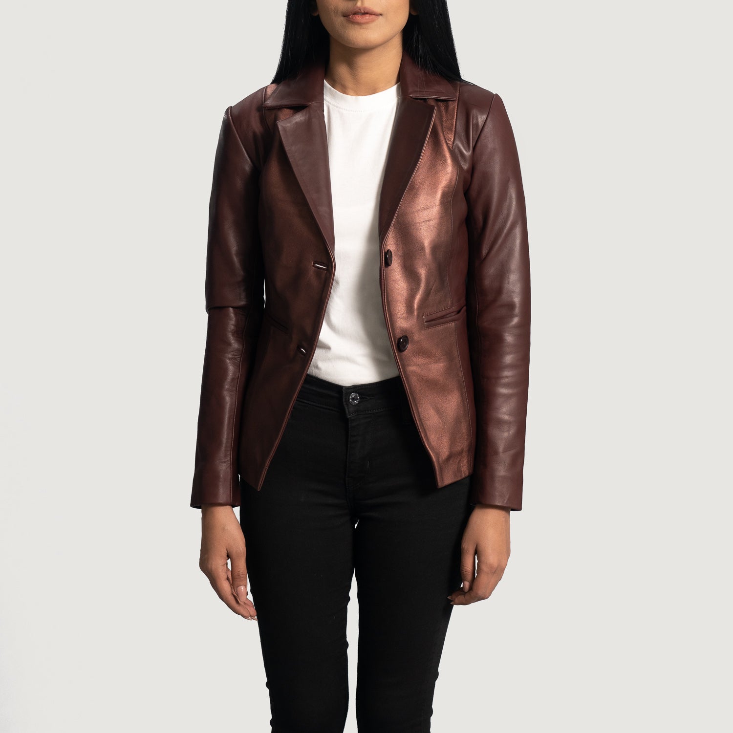 Ruby Metallic Leather Blazer