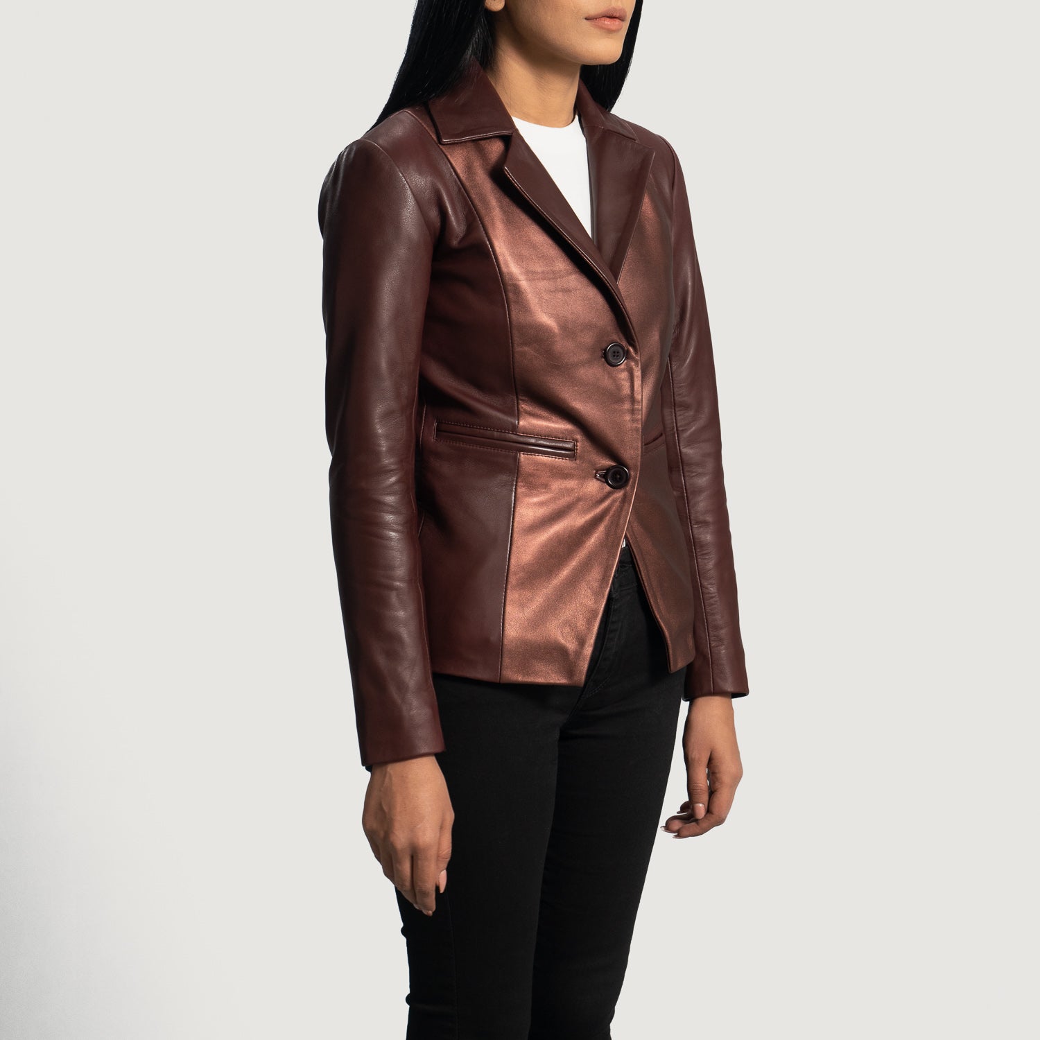 Ruby Metallic Leather Blazer
