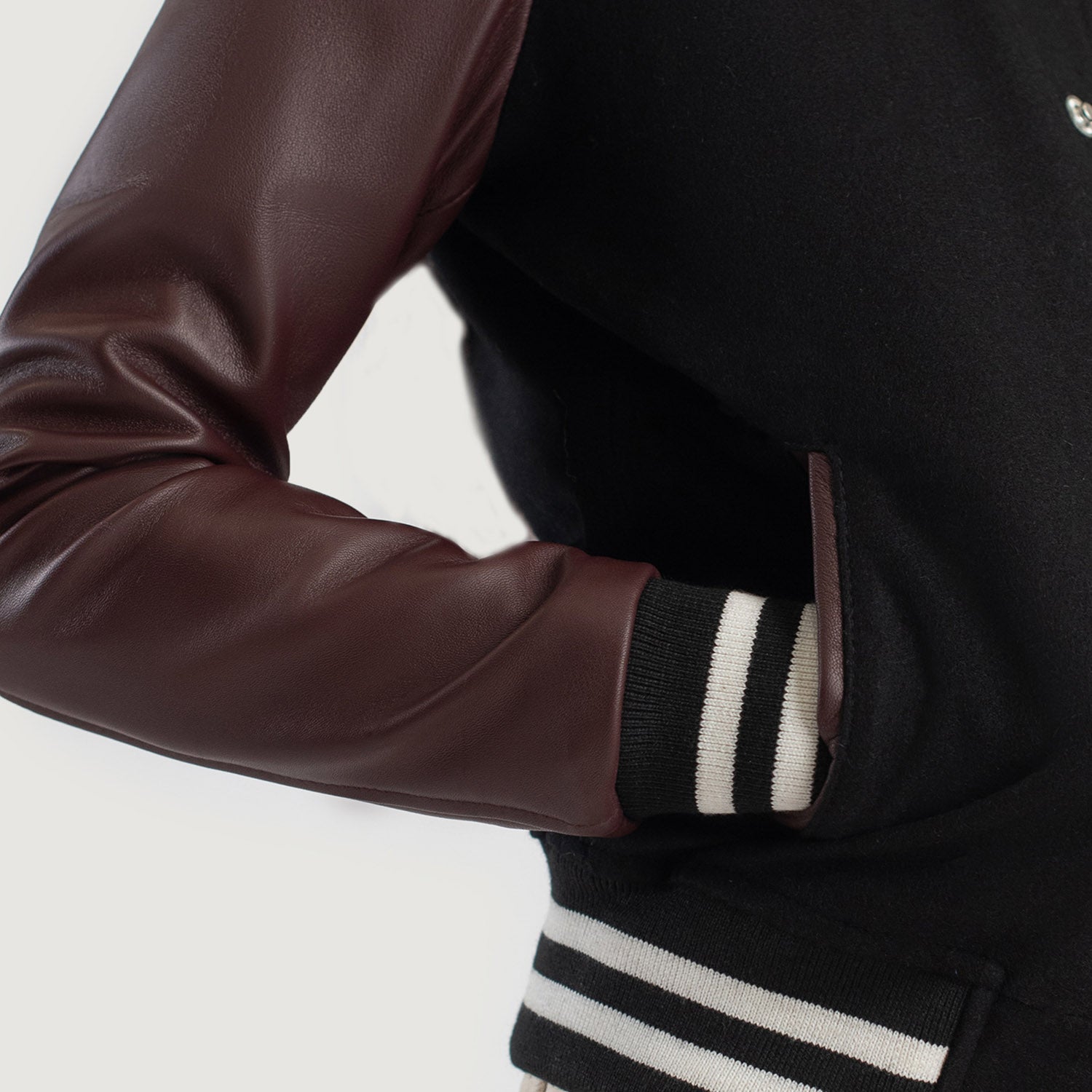 Savant Hybrid Black-Maroon Varsity Jacket For Women