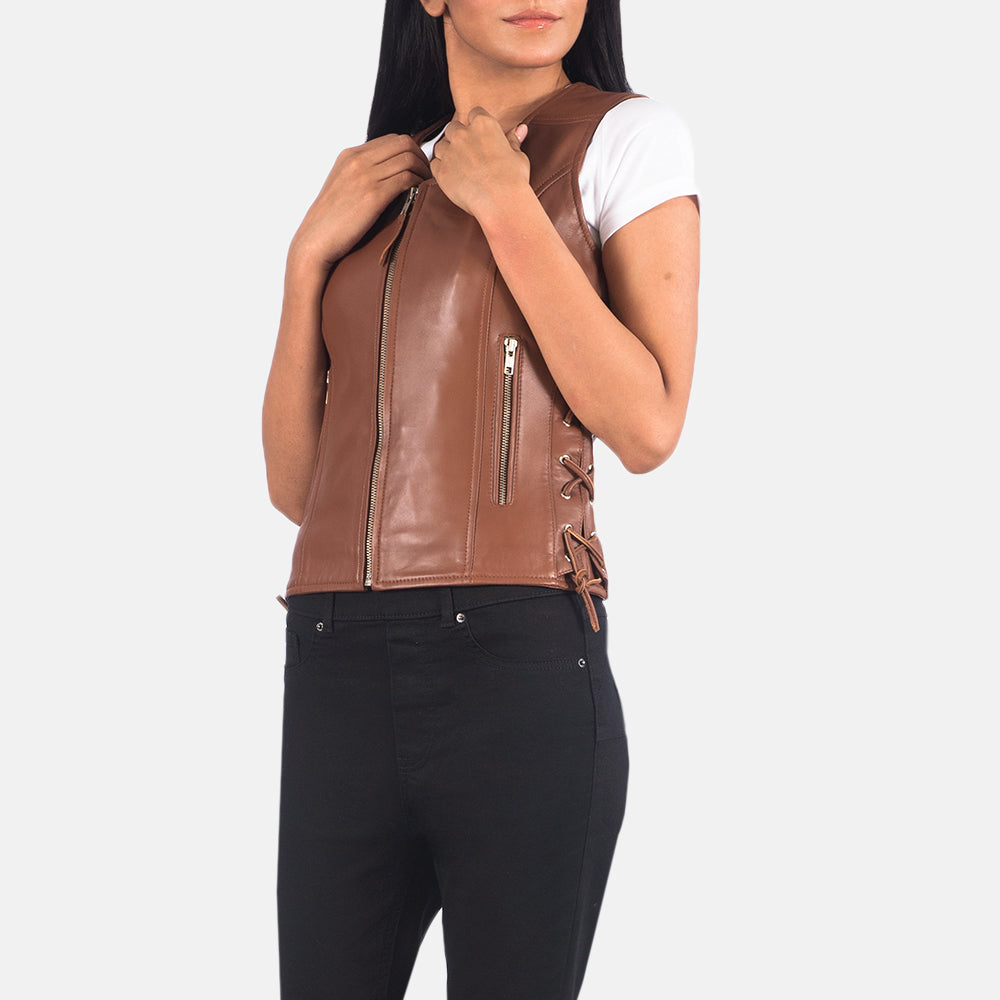 Vanda Biker Leather Vest For Women
