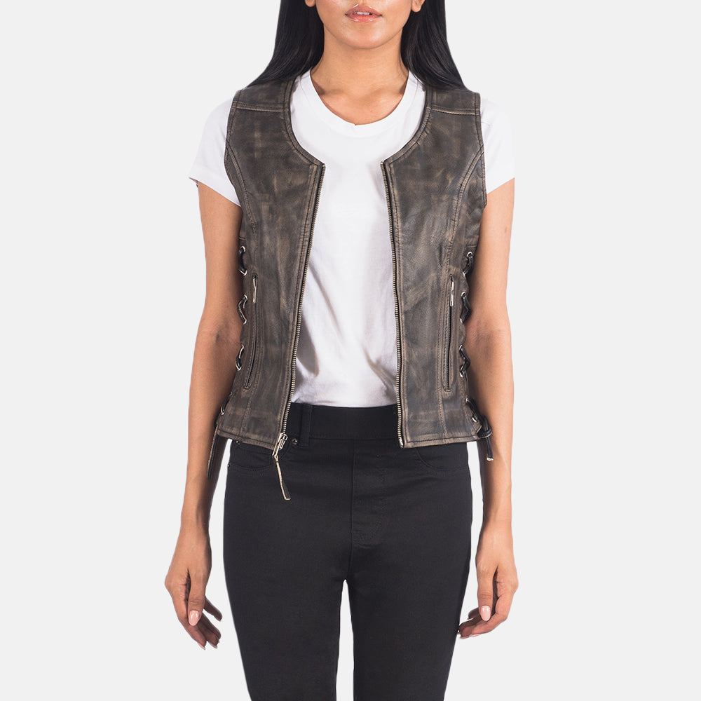 Vanda Biker Leather Vest For Women