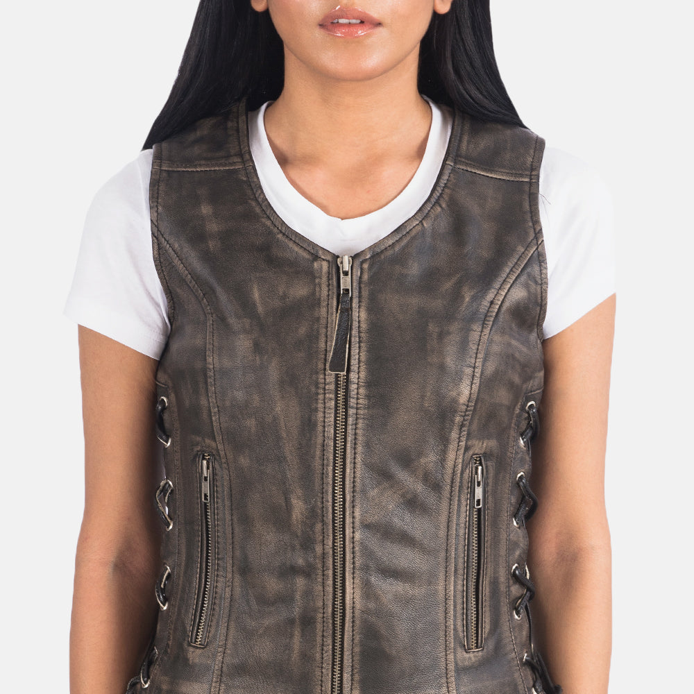 Vanda Biker Leather Vest For Women