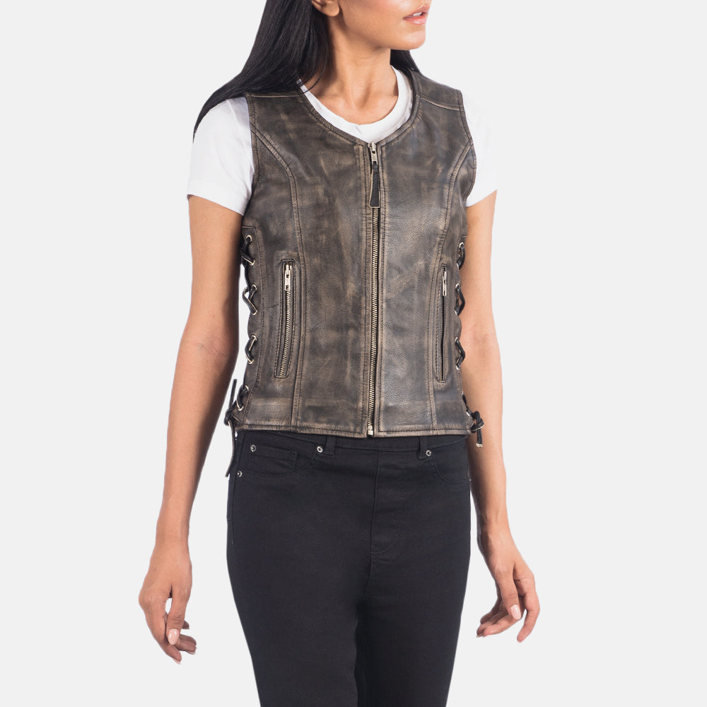 Vanda Biker Leather Vest For Women