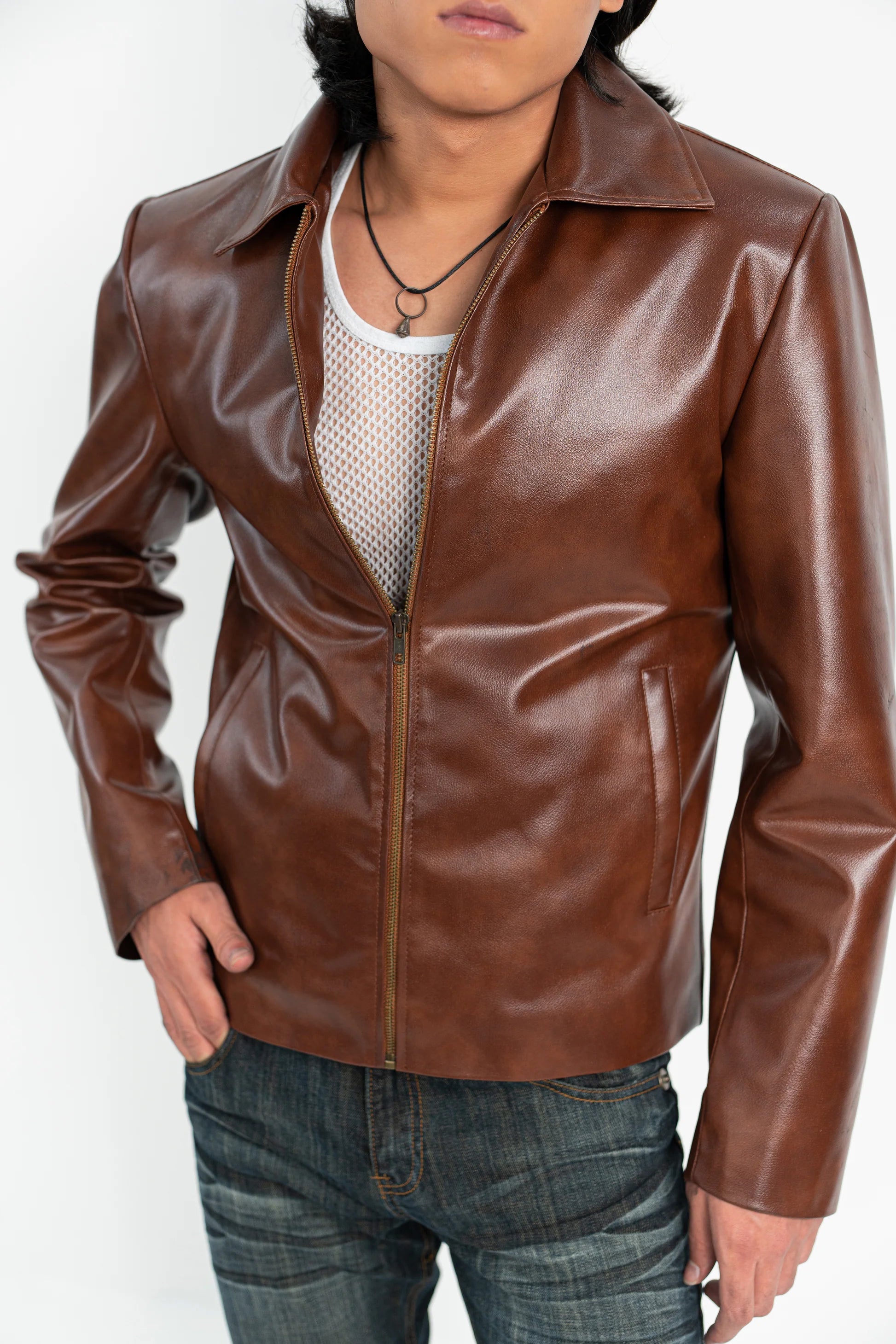 Aurified Iconic Zipper Faux Leather Jacket