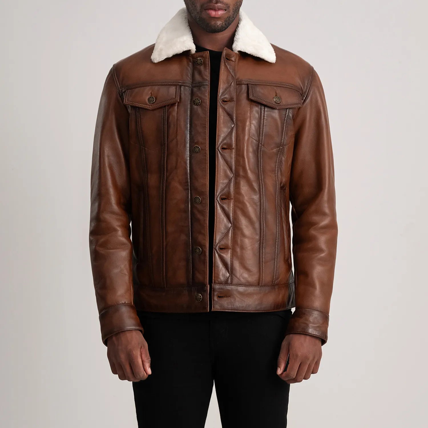 Dallis Leather Shearling Trucker Jacket