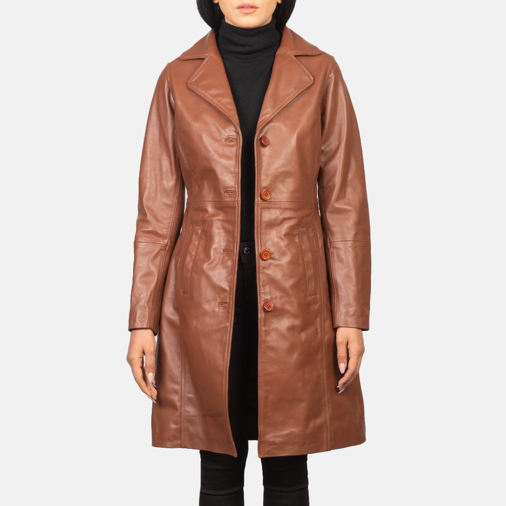 Alexis Single Breasted Leather Long Coat For Women