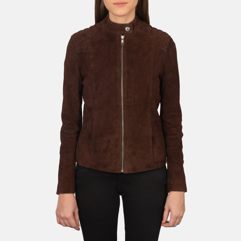 Kelsee Mocha Suede Biker Leather Jacket