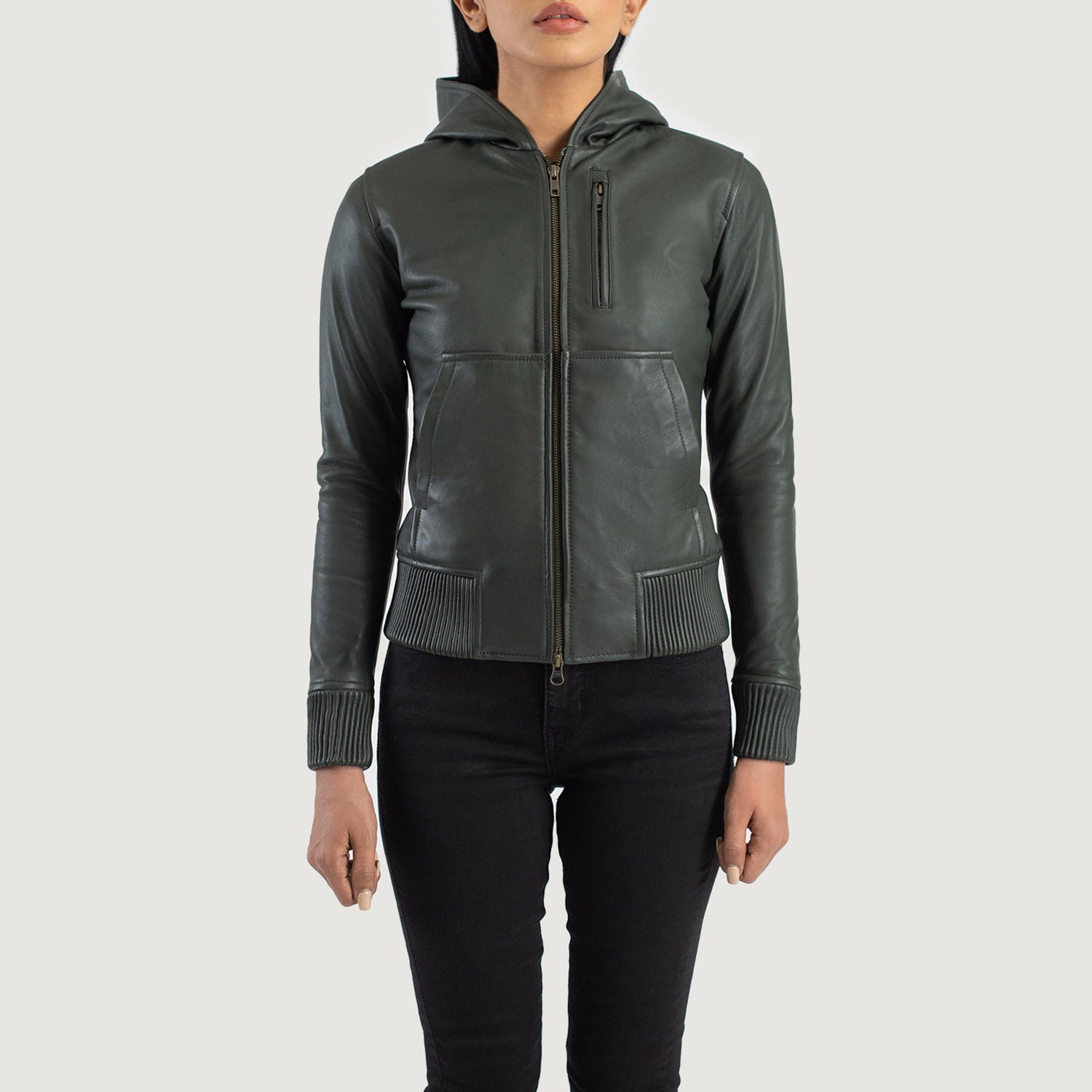 Luna Hooded Leather Bomber Jacket