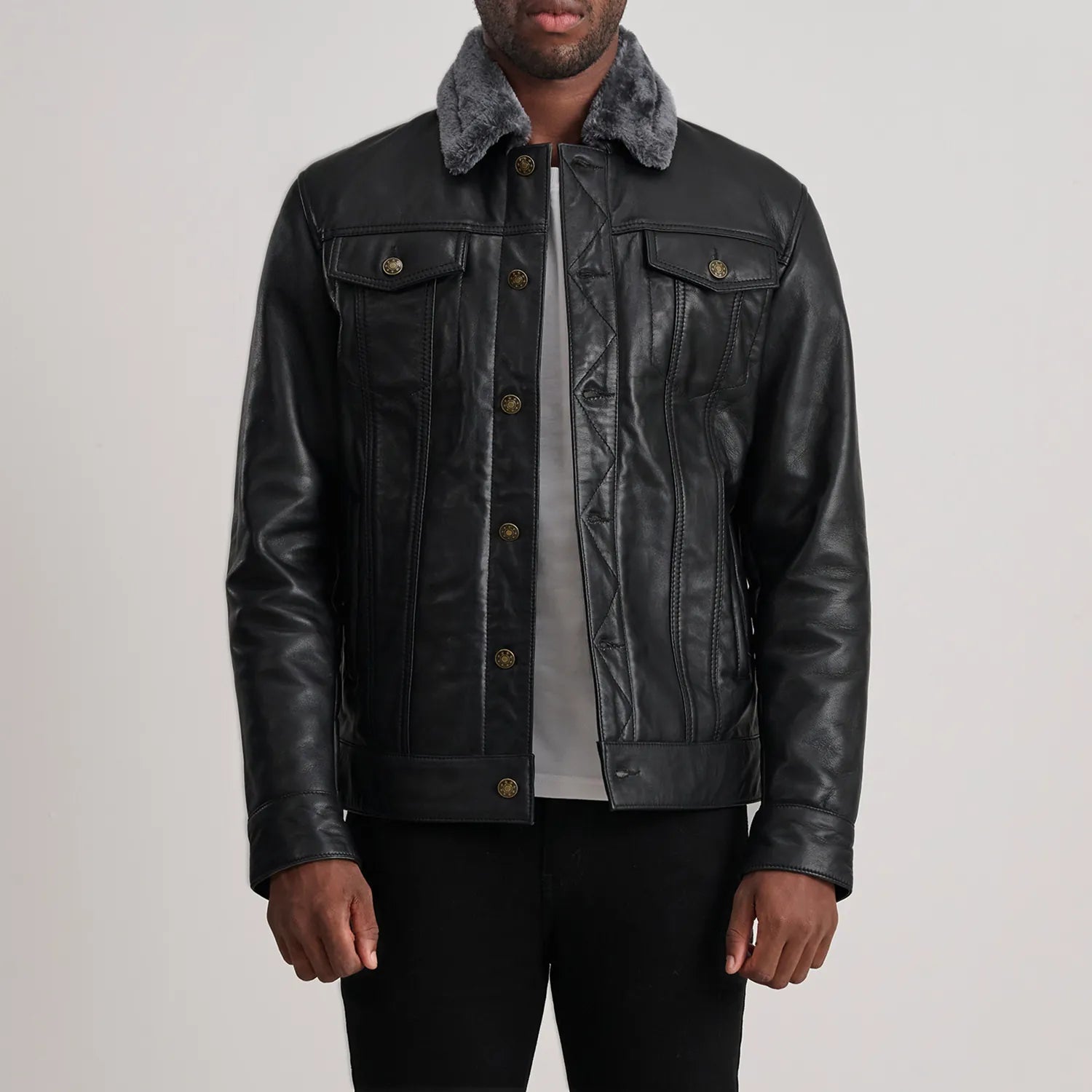 Dallis Leather Shearling Trucker Jacket