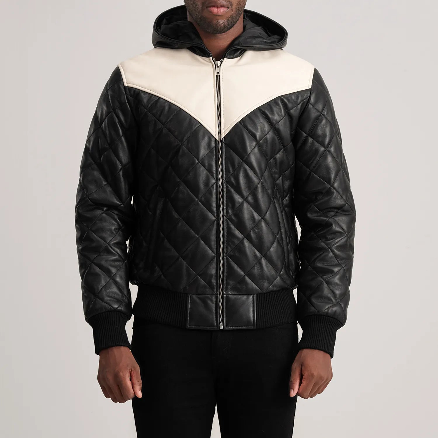 Norman Hooded Bomber Leather Puffer Jacket