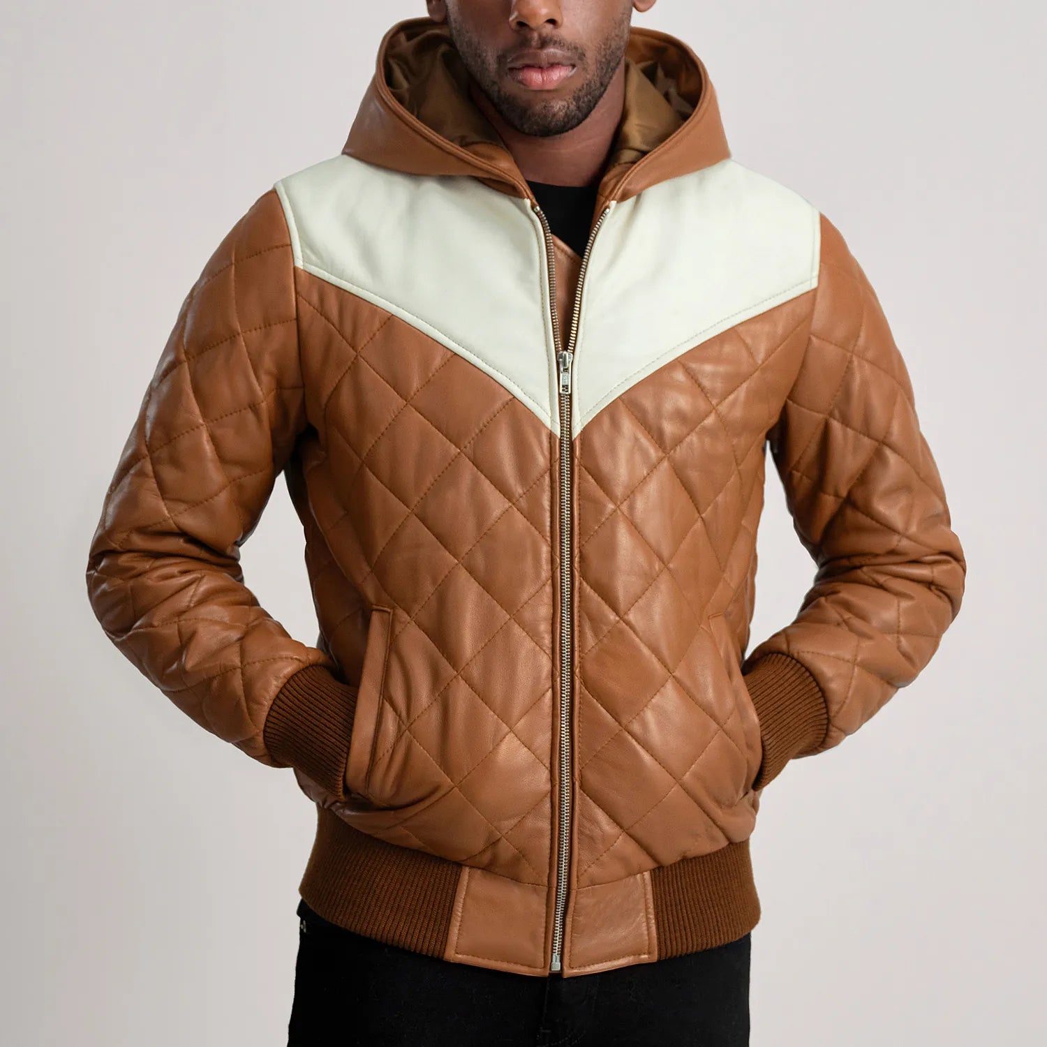 Norman Hooded Bomber Leather Puffer Jacket