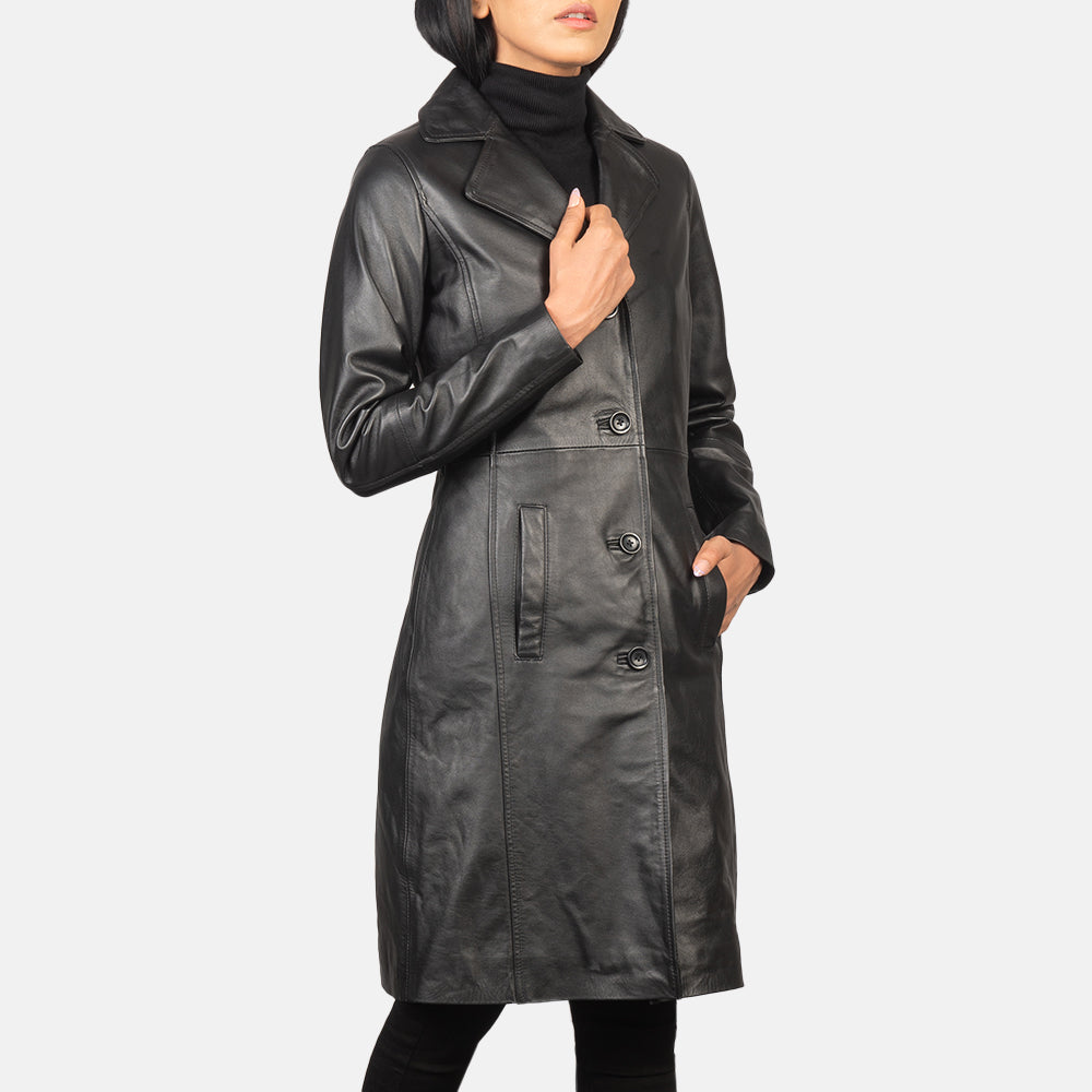 Alexis Single Breasted Leather Long Coat For Women