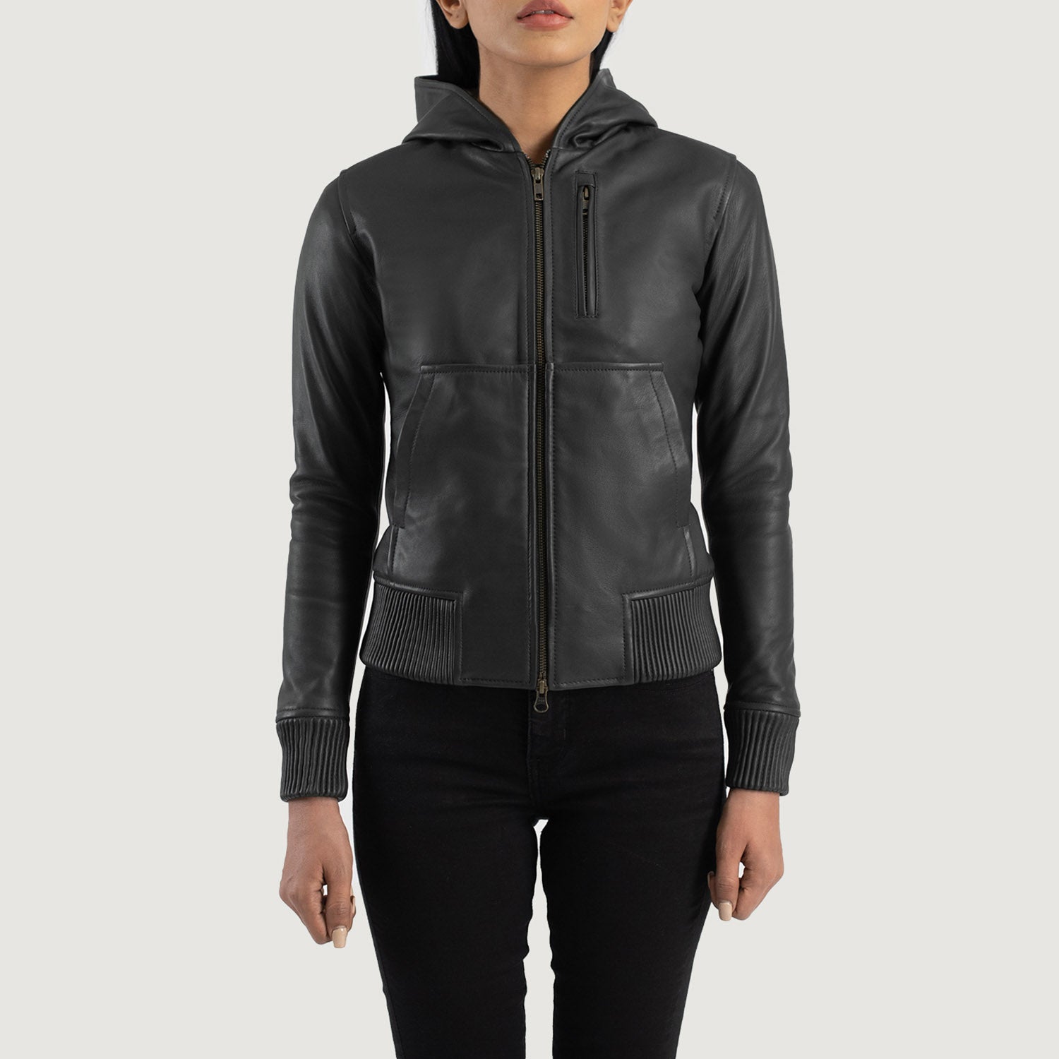 Luna Hooded Leather Bomber Jacket