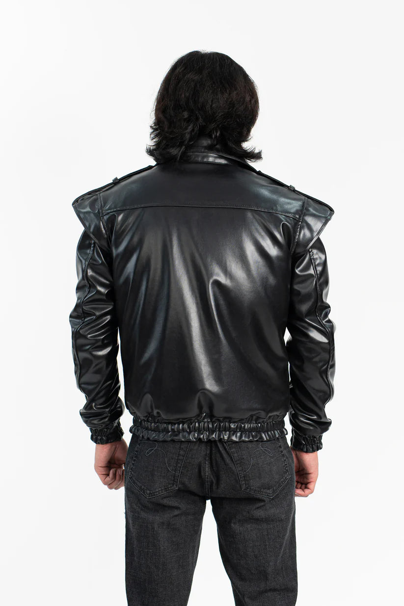 Back View of Aurified Éclat Vegan Leather Jacket, Luxury Cruelty-Free Outerwear for Men
