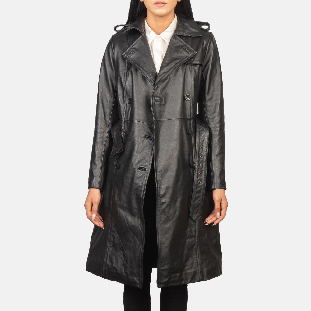 Alice Double Breasted Leather Coat For Women