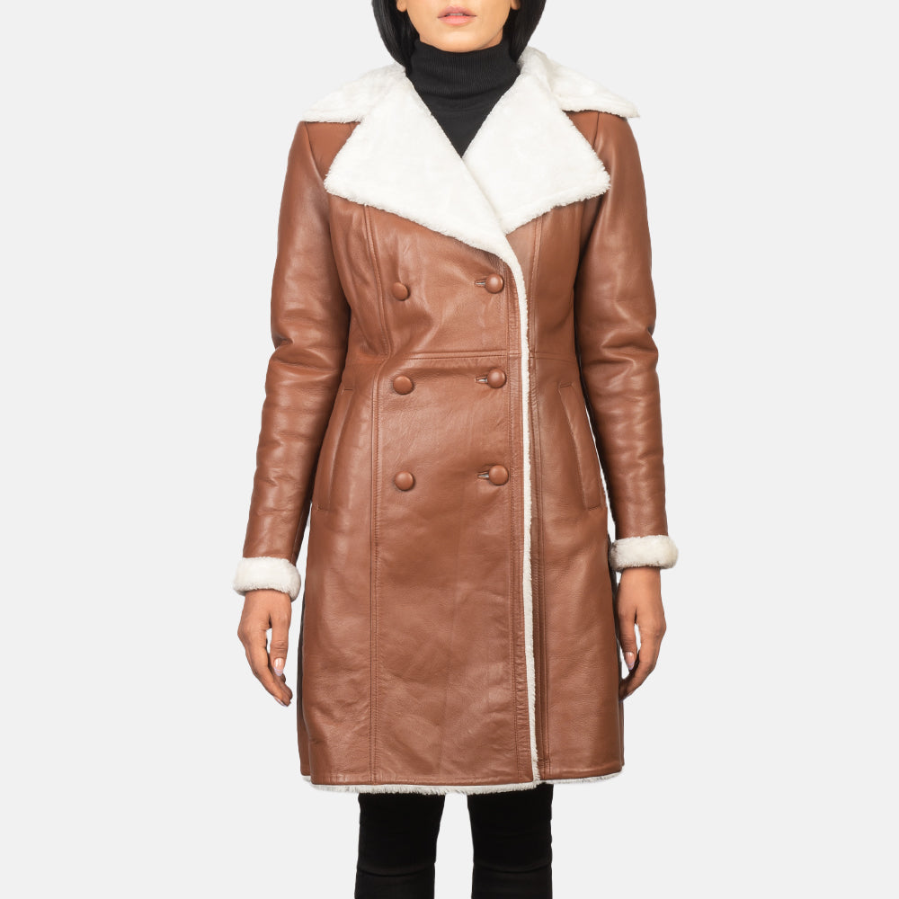 Amie Brown Double Breasted Long Shearling Coat