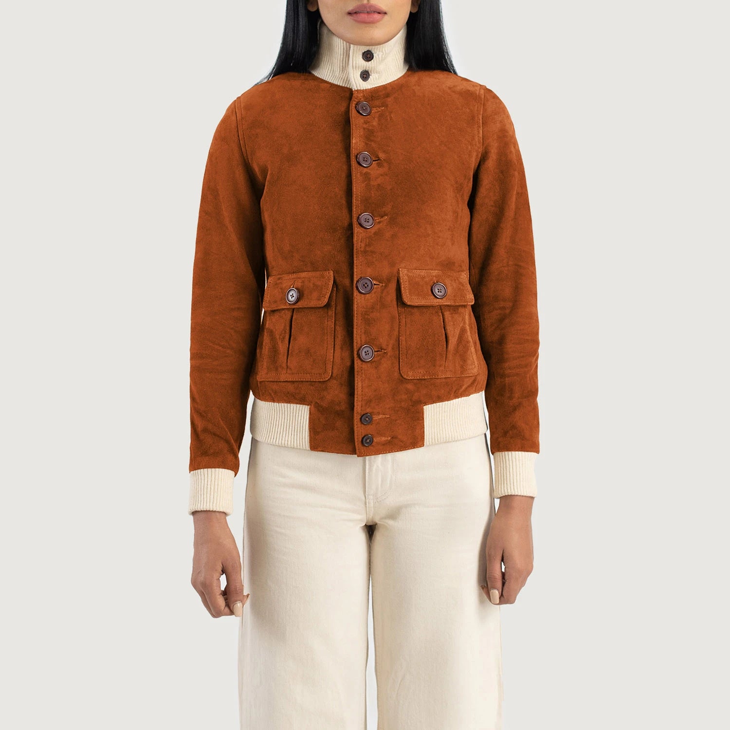 Sasha A1 Suede Bomber Leather Jacket