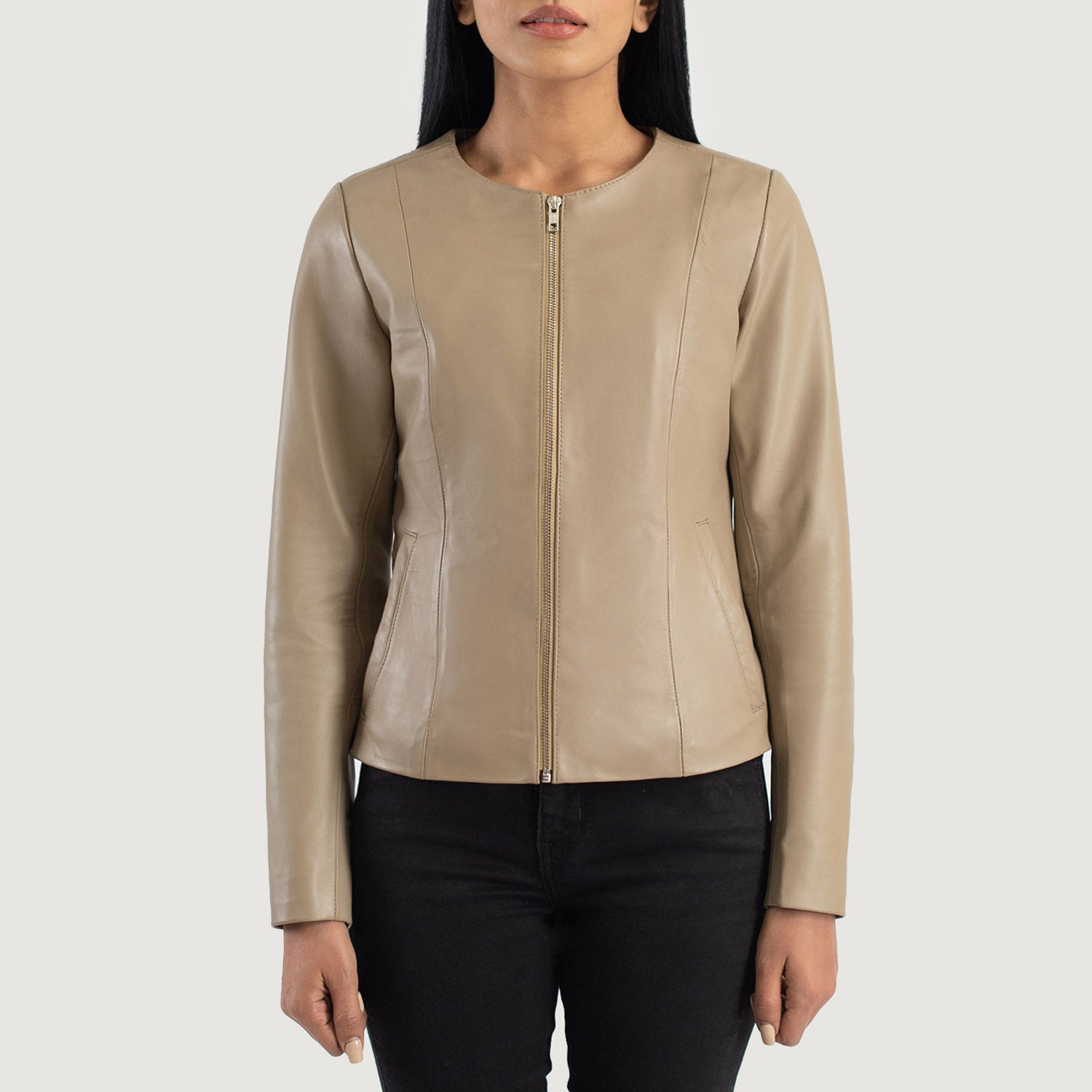 Elixir Collarless Biker Leather Jacket