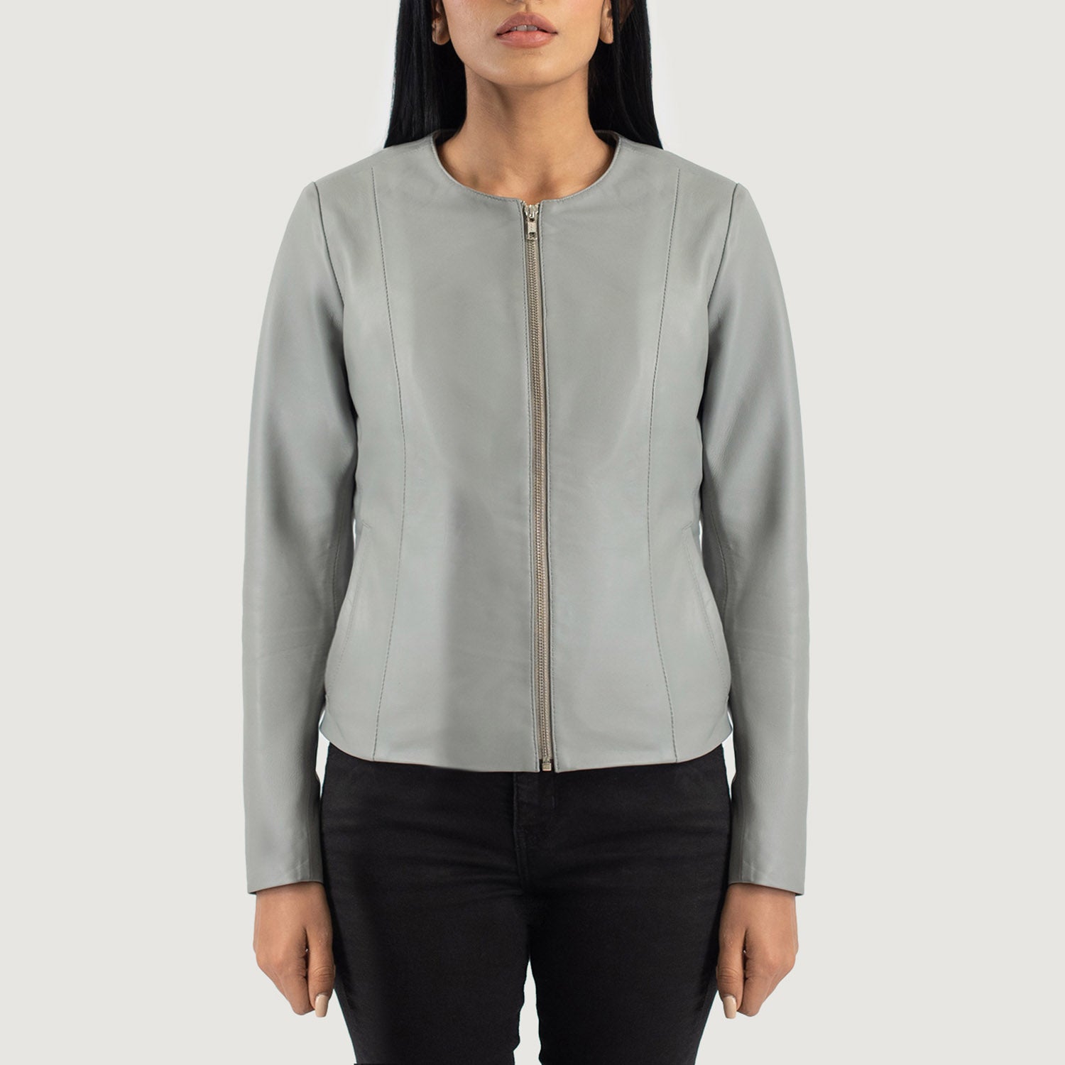 Elixir Collarless Biker Leather Jacket