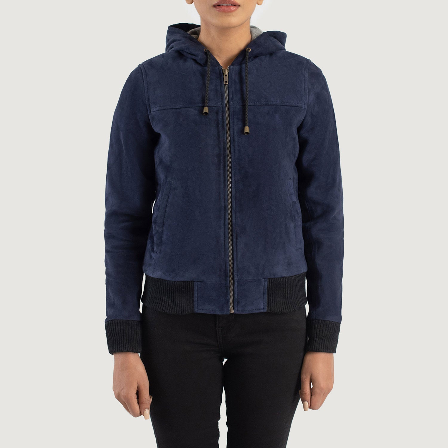 Rebella Hooded Suede Bomber Leather Jacket