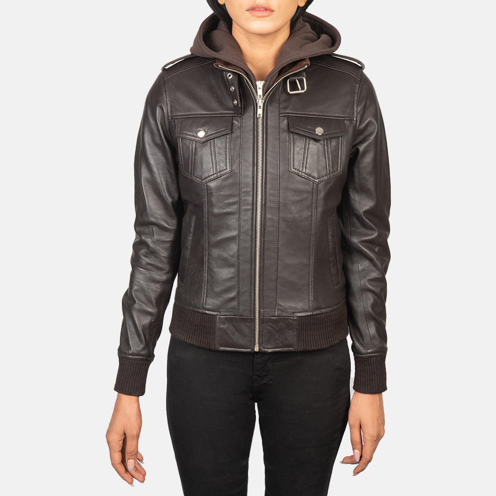 Roslyn Hooded Bomber Leather Jacket