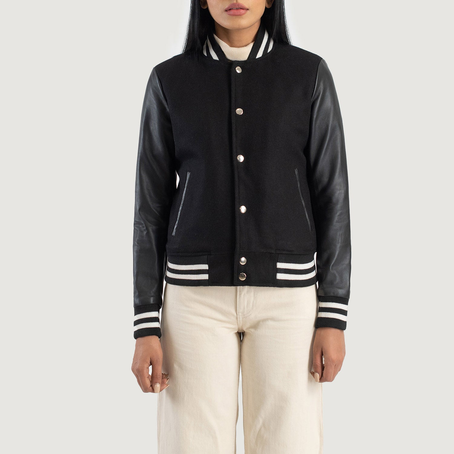 Savant Hybrid Black Varsity Jacket For Women