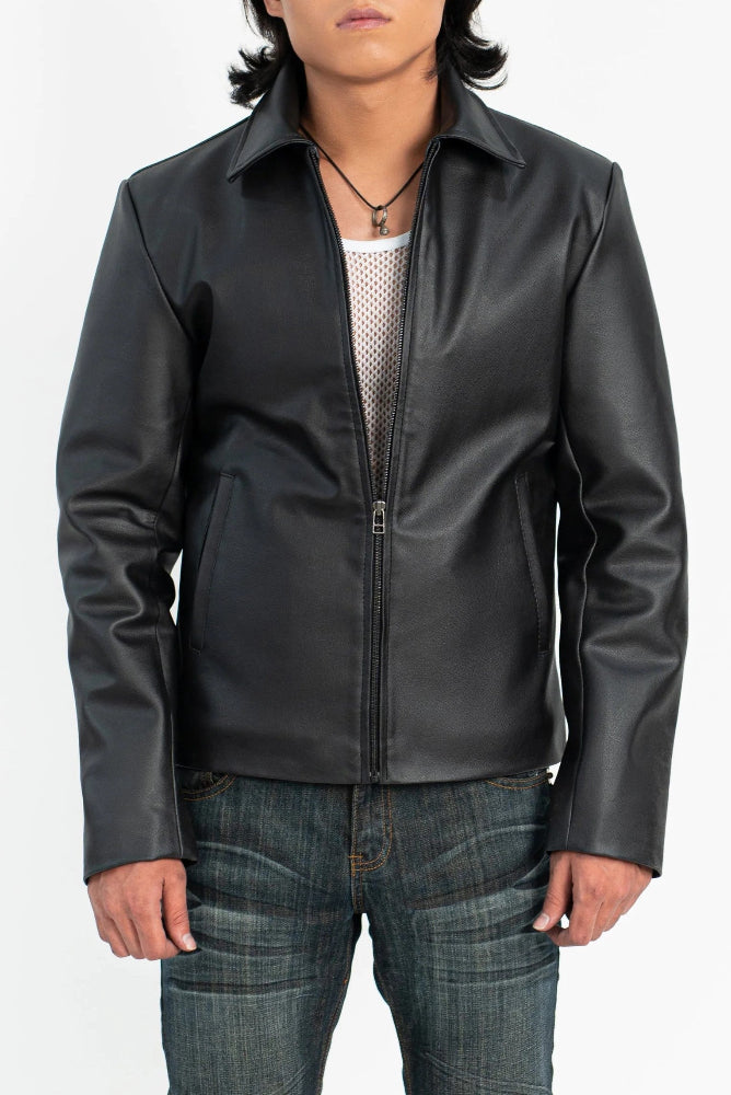 Classic Zipper Faux Leather Jacket – Front View in Premium Vegan Leather
